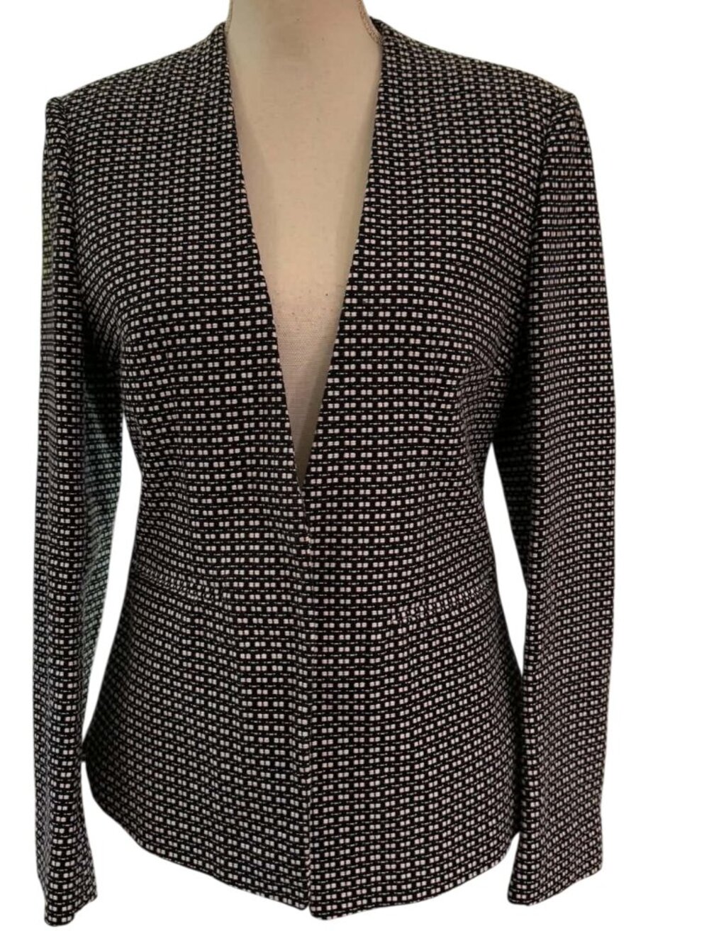 BROOKS BROTHERS Black and White Elegant Collarless Blazer Jacket